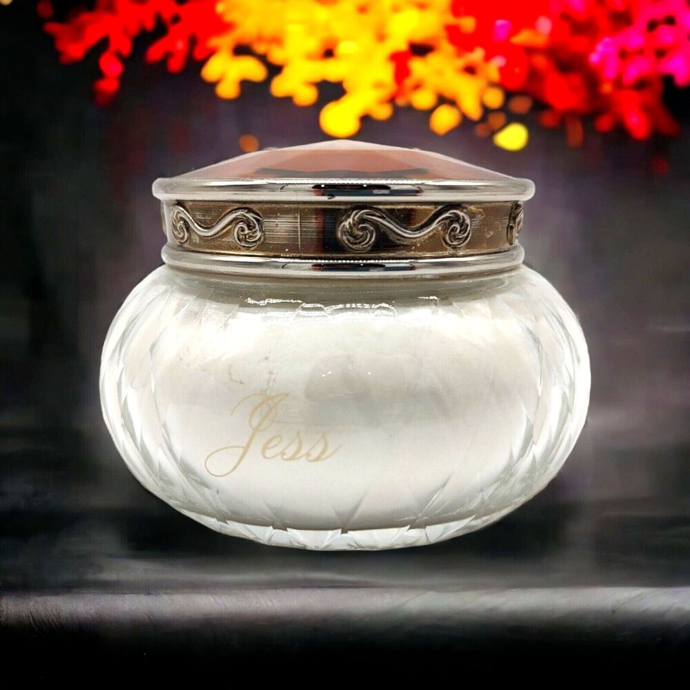 Jess by Jessica McClintock Luxury Body Powder Glass Jar Vanity Decor Collectible